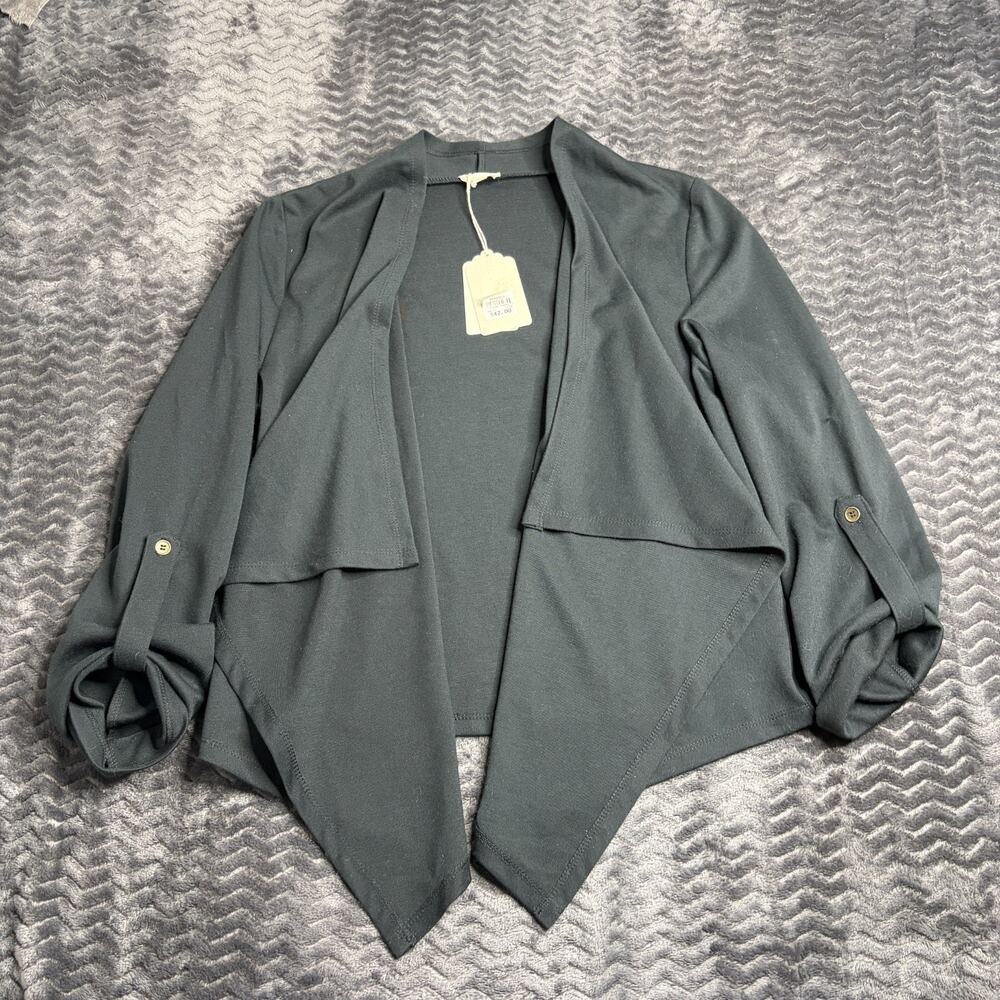 Hem & Thread Open Front Cardigan Sweater Size Large Waterfall black NWT
